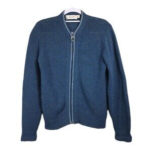 Jersild Sweater Cardigan Full Zip Small 100% 2 Ply Shetland Wool Teal Vintage